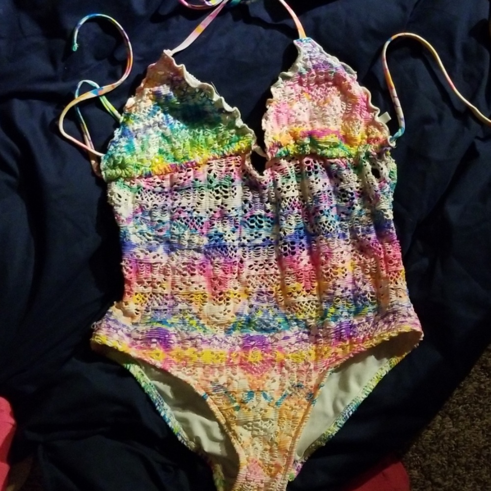 Multi colored knitted one piece swim suit